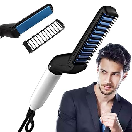 Horlite Quick Hair Styler for Men Electric Beard Straightener Massage Hair Comb Beard Comb Multifunctional Curly Hair Straightening Comb Curler, Beard Straightener, Beard Straightener For Men(Black)