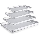 TeamFar Baking Sheet Set of 4, 16/12.5/10/9.3 Inch Stainless Steel Baking Pan Tray Cookie Sheet, Non Toxic & Healthy, Rust Free & Easy Clean - Dishwasher Safe