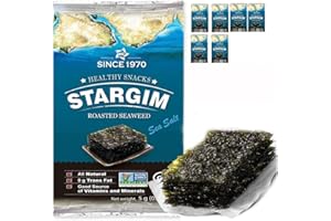 KIMNORI STARGIM Seasoned Seaweed Snacks Sheets – 6 Individual Packs Roasted Gim, Fat Gluten Free Sea Salt, 100% Natural Laver 5g 0.17 Ounce