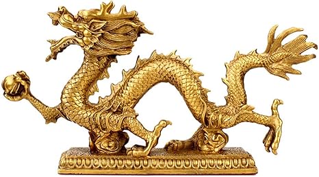 Amazon 青銅ドラゴン像彫刻ゴールデンドラゴン像置物現代の家の装飾ベッドルームリビングルームの研究ラッキーフンシュイデボイ装飾飾りゾディアック ドラゴンクラフト 置物 オブジェ オンライン通販