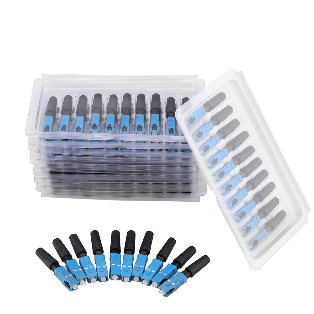 Akozon Fiber Connector,SC Optic Fiber Quick Fast Connector Adapter With 100pcs Embedded FTTH