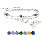 Infinity Bracelet for Women, Silver Cubic Zirconia Bracelets Adjustable Layered Bracelets Forever Love Jewelry Gifts for Her Mom Wife Girlfriend Birthday Anniversary Wedding Bride Friend, Emerald