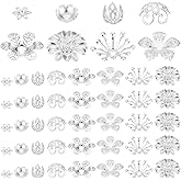 PH PandaHall 48pcs 8 Styles Bead Caps Silver Muiti Petal Flower Bead Caps Round Filigree Flower Cup Shape Bead Loose Spacer Beads Caps for Earring Bracelet Necklace DIY Crafts Jewelry Making