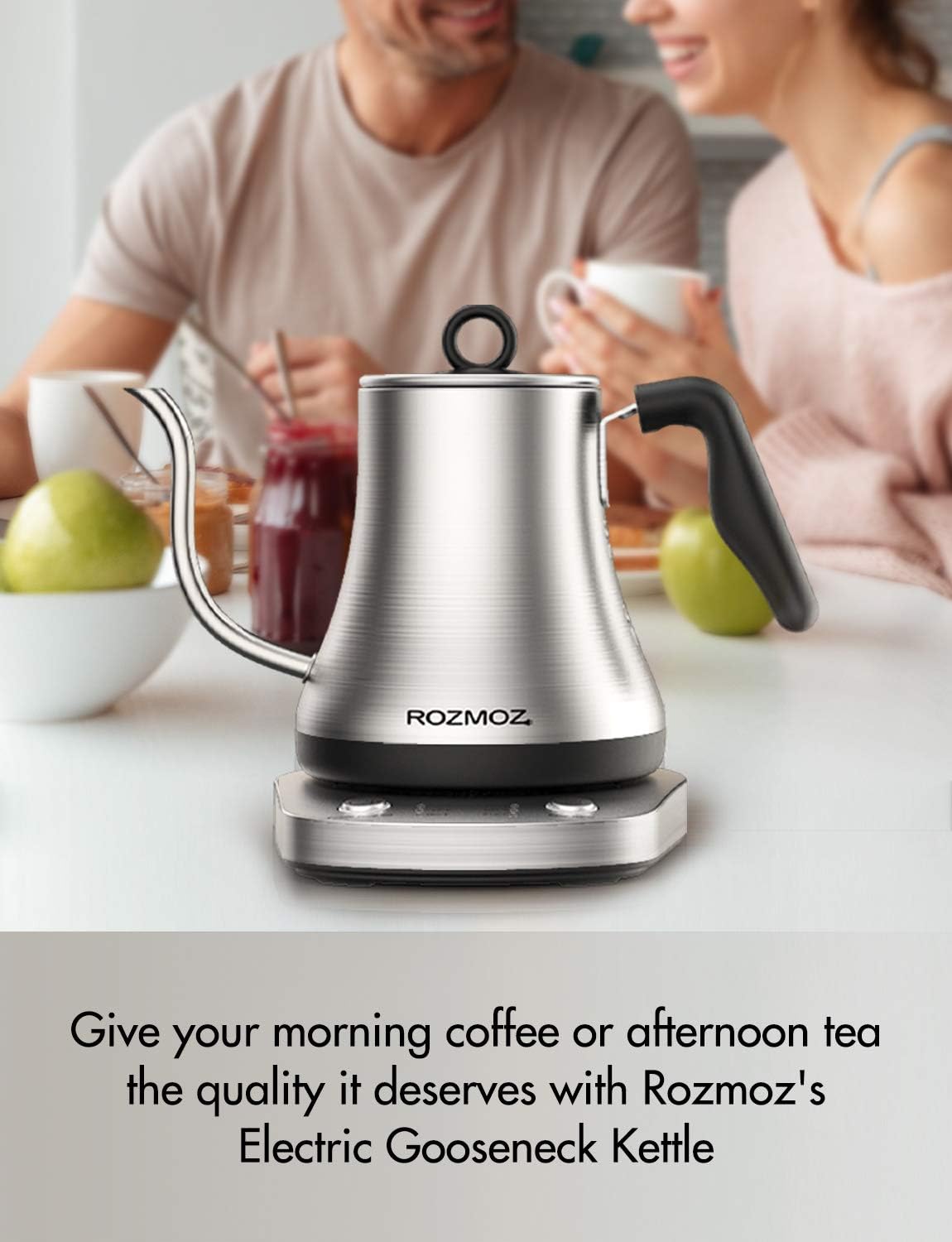Rozmoz Electric Kettle with Temperature Control, Pour Over Kettle 304 Stainless Steel Tea & Coffee Gooseneck Kettle 0.8L, 1000 Watt Quick Heating: Kitchen & Dining