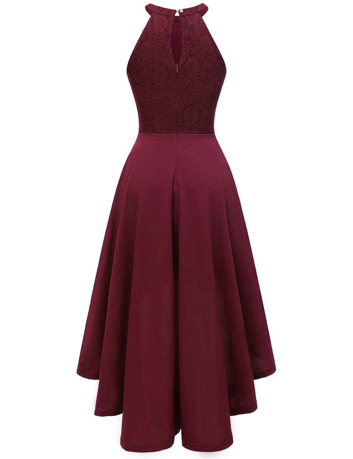 YOYAKER Halter Cocktail Dresses High Low Swing Floral Lace Prom Party Growns for Women Burgundy S
