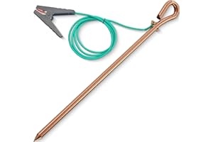 QIDARUSXL Grounding rod for earthing,Grounding Wire with Crocodile Clip for electric fences,generator,antennas (17.4 inch Ground Rod + 6.2ft Crocodile Clip Wire)