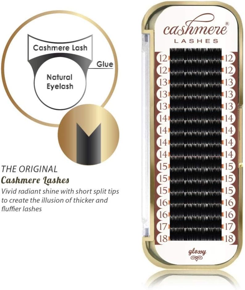 Cashmere Lashes® | Classic Ellipse Flat Split Tips Lashes | Glossy Finish 0.15 C D Curl Single & Mixed Tray | Individual Eyelash Extensions (15 D 11mm)