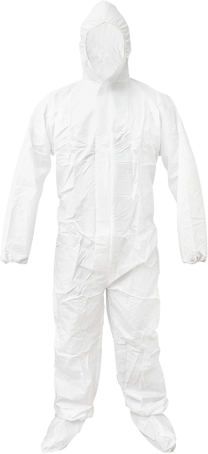 ABC White 55G Microporous Coverall. L size. Boot, Hood, Elastic Cuffs, Ankles, Waist. HeavyDuty