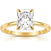 Brimaney Sterling Silver Engagement Ring, 1.5CT Radiant Cut CZ, Gold Plated, Size 5-9 Gift for Wife for her, Cubic Zirconia, Cubic Zirconia