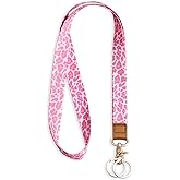 Knagsfa Lanyards for Keys, Neck Lanyards for ID Badges with Metal Hook, Cute Keychain Lanyard for Women, Hot Pink Leopard