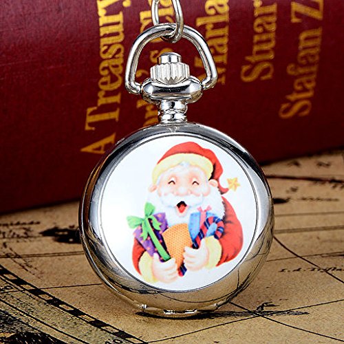 JSDDE Weihnachtsuhr Cute Weihnachtsmann Taschenuhr Klassische Modische Xmas Umhängeuhr Kettenuhr Quarz Uhren,#4