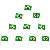 10 Pack Brazil Flags - BR Handheld Flag- 5x8 in,Brazilian Mini Flag. Suitable For Party Decorations, Store Displays, Bar Decorations And National Day Parades.