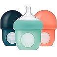 Boon Nursh Reusable Silicone Pouch Baby Bottles - Slow Flow Nipple - Silicone Baby Bottle Pouch and Nipple - Baby Feeding Essentials - Mint - 0-3 Months - 3 Count - 4 Ounce