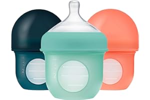 Boon Nursh Reusable Silicone Baby Bottles with Collapsible Silicone Pouch Design - Everyday Baby Essentials - Stage 1 Slow Flow Baby Bottles - Mint - 8 Oz - 3 Count