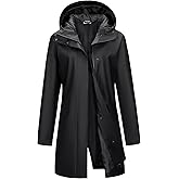 Outdoor Ventures Women's Waterproof Long Rain Jackets Lightweight Rain Coats with Hood Trench Coats PU Windbreaker