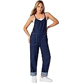 roswear Women's Denim Overalls Thin Sleeveless Jumpsuits with Adjustable Strap Cuffed Hem