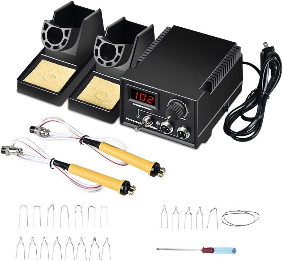 Wood Burning Kit, English Panel 60W Pyography Wood Burning Tool Kit Used As Wood Carving Engraver with 2 Wood Burning  Stencil Pen 20pcs Pyrography Wire Tips for Wood Leather and Gourd (Dual Pen A)