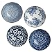 DOWAN Ceramic Cereal, Soup, or Pasta Bowls, Set of 4 Assorted Designs, Blue and White