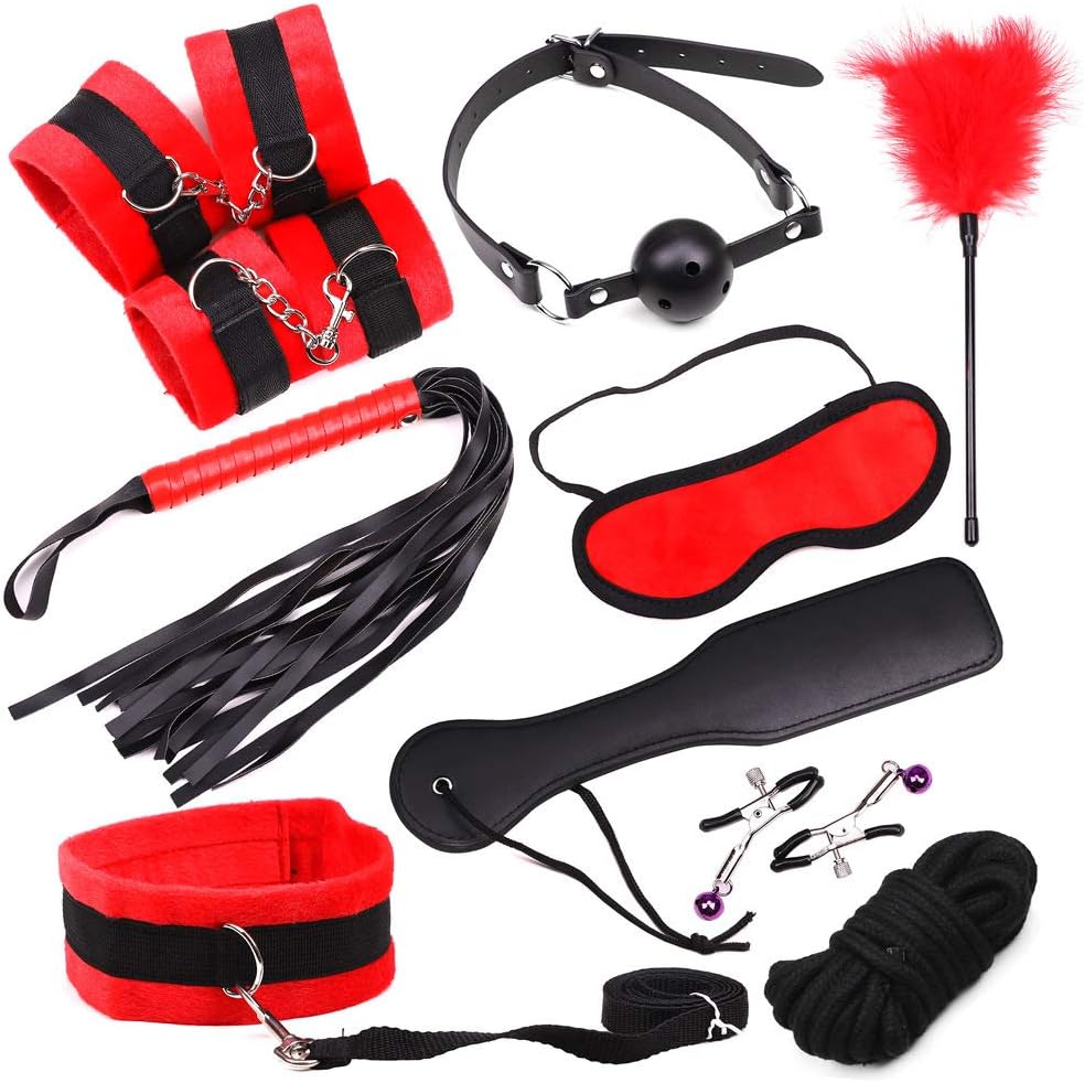 10PCS Sexy Plush Kit Alternative Bundled Binding Set Sexy Suit Plush Set Sexy Toy Suit SM Kit for Couple Adult, Red