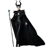 L'VOW Black Feather Shawl Cloak with Demon Horns Set | Women's, Halloween Costume, Wicked Queen, Witch Cosplay