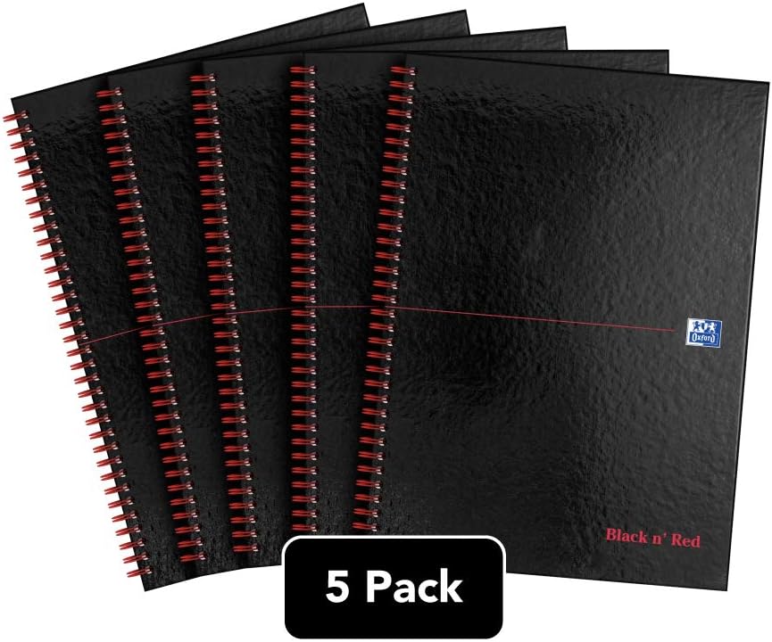 Oxford Black n' Red, A4 Notebook Hardcover, Glossy, Wirebound, Lined, Pack of 5 Amazon.co.uk