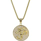 Joddfly Om/AUM Symbol Necklace, Gold-Plated Stainless Steel, Crystal Pendant,Hindu Buddhist Yoga Meditation 23.6+1.97IN Chain