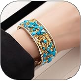Vivian&CD Bohemian Retro Chunky Cuff Bracelet for Women, Gold Open Adjustable Bangle with Zircon Stones or Rhinestone Accents, Statement Jewelry for Wedding, Party or Bold Everyday Style