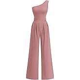 KIRUNDO One Piece Jumpsuits For Women Dressy 2026 Sleeveless One Shoulder Ribbed Wide Leg Rompers With Pockets Summer Outfits