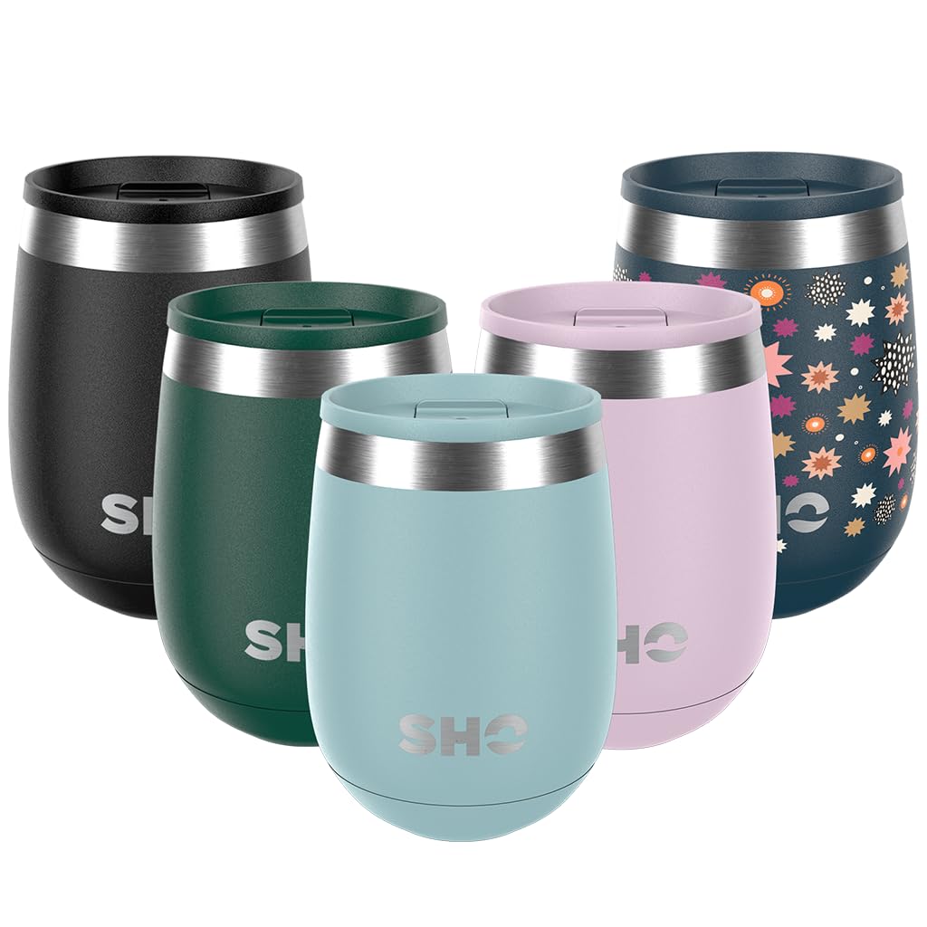 SHO Pacto - Ultimate Insulated Stainless Steel Reusable Coffee Cup & Stemless Wine Tumbler - 4 Hours Hot, 8 Hours Cold - 360ml - BPA Free (Arctic Mist, 360ml)