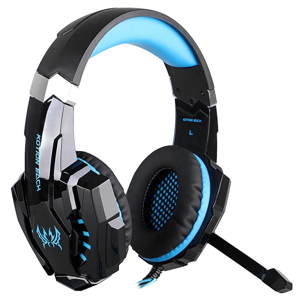 KOTION EACH G9000 USB 7.1 Surround Sound Version Game Gaming Headphone Computer Headset Earphone Headband with Microphone LED Light Blue&Black