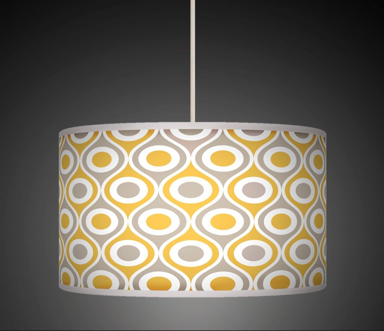 40cm (16") Mustard Grey Retro Geometric Handmade Giclee Style Printed