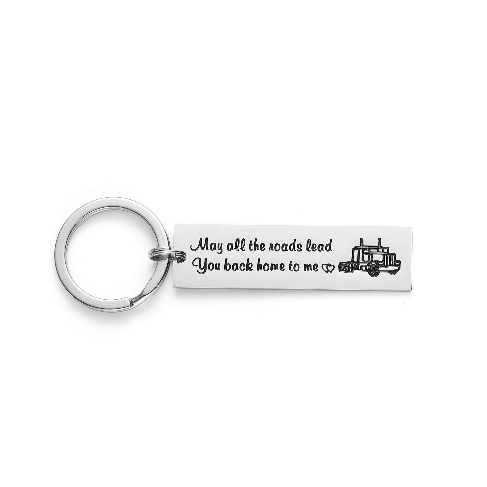 LParkin Truck Driver Gifts Key Chain May All The Roads Lead You Back Home to Me Keyring Couple Gifts for Him Long Distance Relationship Gift for Trucker