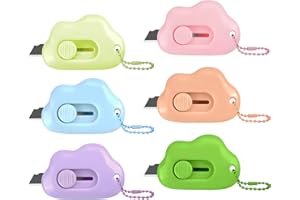 Muclip Cloud Retractable Box Cutter 6 Pack - With Key Rings,Safe Auto-Retract Design,Mini Paper Cutter for Box,Packages,Mail,Envelopes,Portable Keychain Letter Opener for Home,Office,Travel (6 Colors)