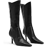 Coutgo Womens Mid Calf Boots Pointed Toe High Heel Long Boots Side Zipper Winter Dress Shoes