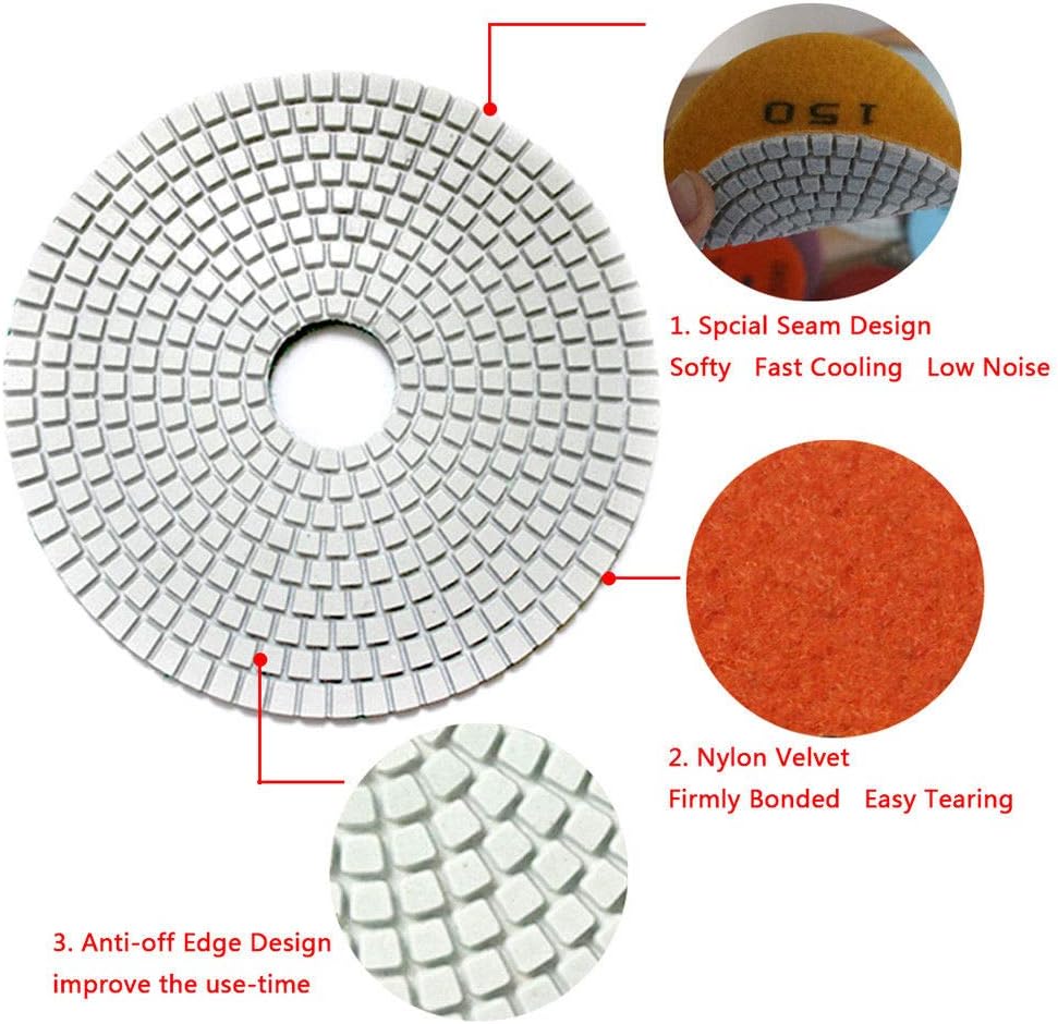 Diamond Polishing Pads BE-TOOL 10PCS Wet/Dry Diamond Polishing Pads Stone Polishing Accessories Grinding Disc + 1pc Backing Pad for Granite Marble Stone Ceramic Tile Concrete - Image 4