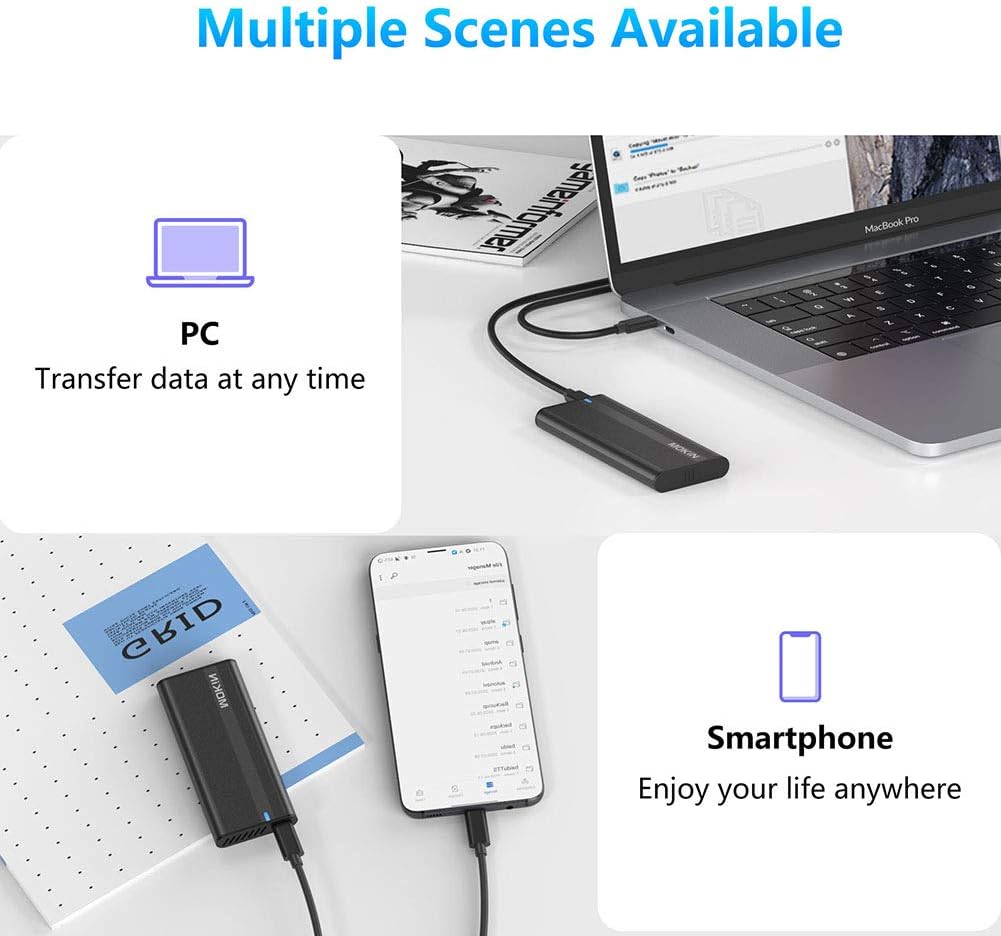M.2 NVME SSD Enclosure Adapter Tool-Free, USB C 3.1 Gen 2 10Gbps to NVME PCIe M-Key(B+M Key) Thunderbolt 3 Solid State Drive External Enclosure Support UASP Trim for SSD Size 2242/2260/2280: Computers & Accessories