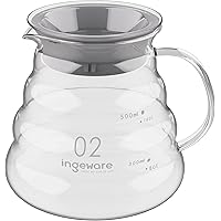 Ingeware 600ml Coffee Server, Borosilicate Glass Carafe for Pour Over Coffee Maker, Clear Pour Over Carafe, Durable…
