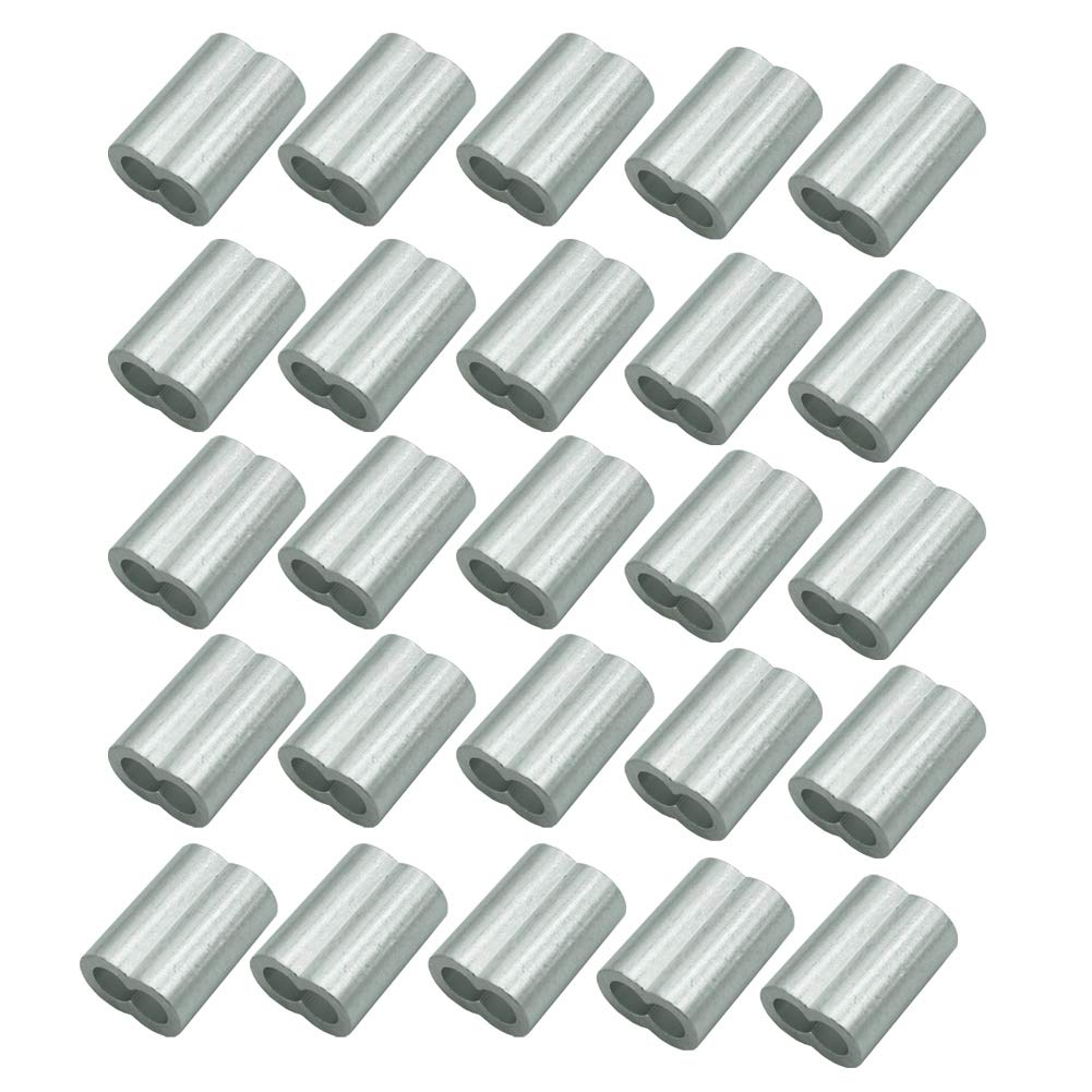 25pcs 5.0mm Aluminum Wire Crimping Loop Sleeve Double Ferrules Type for Wire Cable Rope Photo Hanging