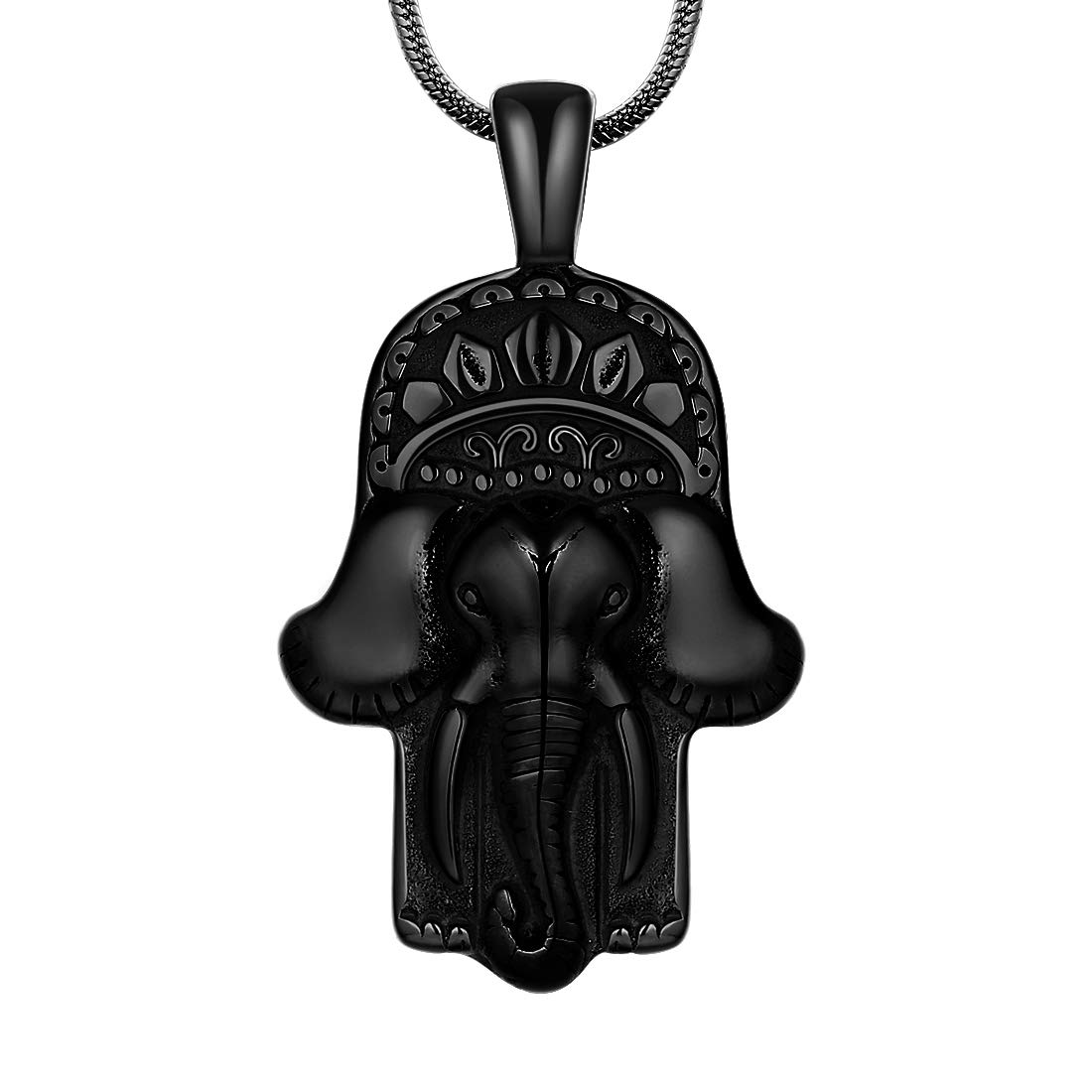 Hamsa Hand Elephant Necklace Mens 316L Stainless Steel Animal Elephants Pendant Black Gun Plated Hip-hop Fatima Hand Jewelry Amulet Protection Gift SP0043B