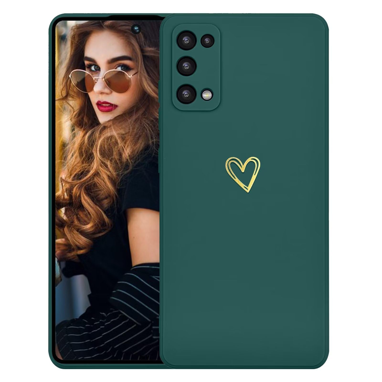 Kaywzo Case for OPPO Find X3 Lite,Thin Soft TPU Smooth Silicone Case with Heart Pattern,Minimalist Design Lovely Girl Lady Shockproof Protective Case,Green