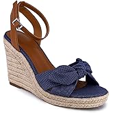Nautica Women's Espadrille Wedge Sandals – Platform Heel Summer Dress Shoes with Ankle Strap and Bow – Comfortable Open Toe Beach and Casual Footwear