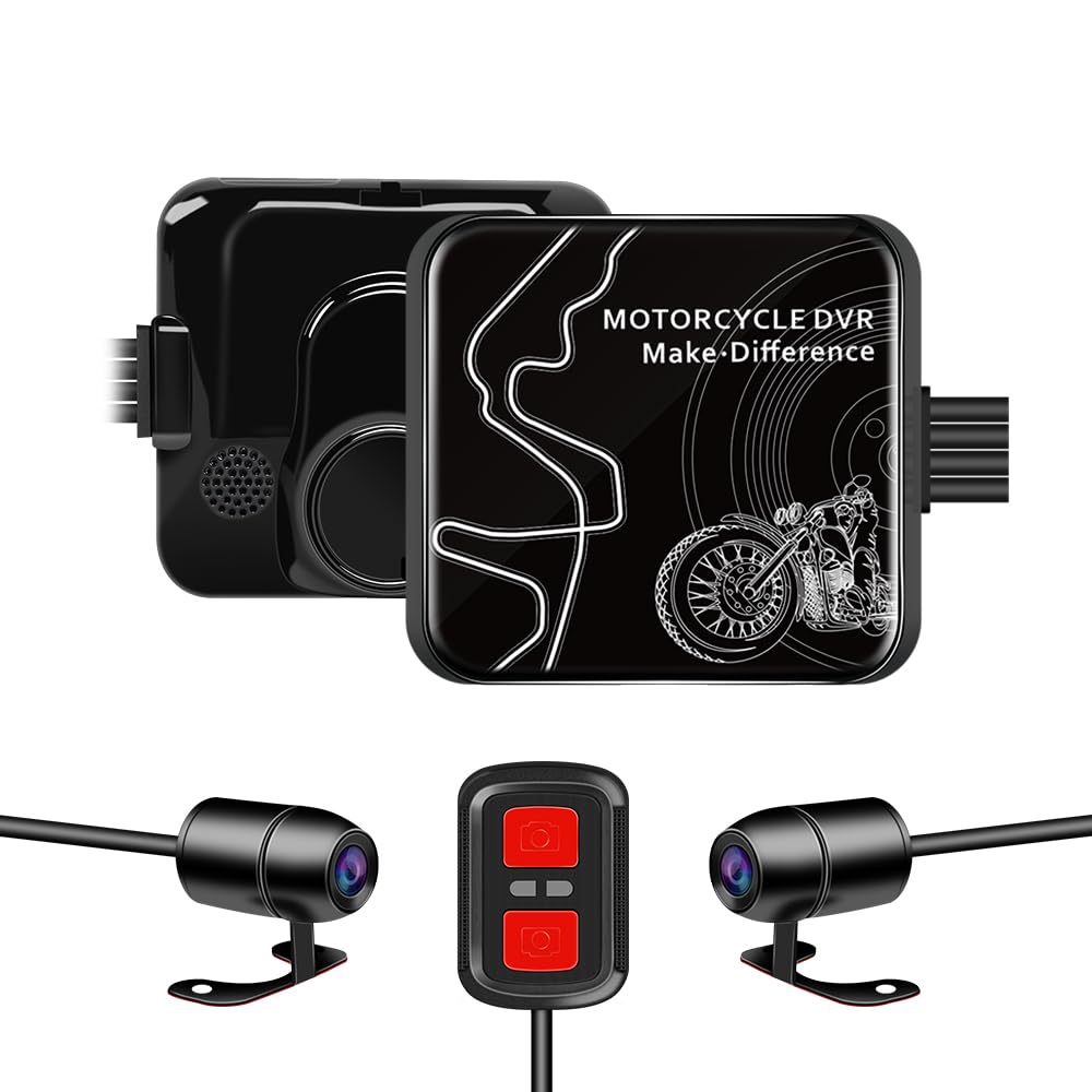 VSYSTO Motorcycle Dash Cam, WiFi Motorbike Camera Front and Rear HD 1080P, Dual Lens 130° Wide Angle, Waterproof Sport Camera with Starlight Night Vision, Loop Recording, G-Sensor, Wired Controller