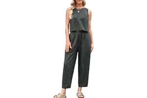 RANTAR Womens Cotton Checker Set 2 Piece Beach Vacation Outfit Summer Tank Top Pants Suit