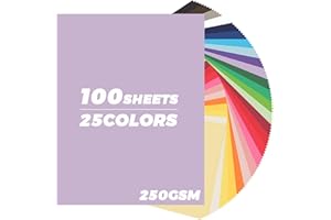 100 Sheets Colored Cardstock 25 Colors - 8.5 X 11 Inches Art Crafts Construction Paper, 92lb/250gsm Heavy Weight Thick Card S