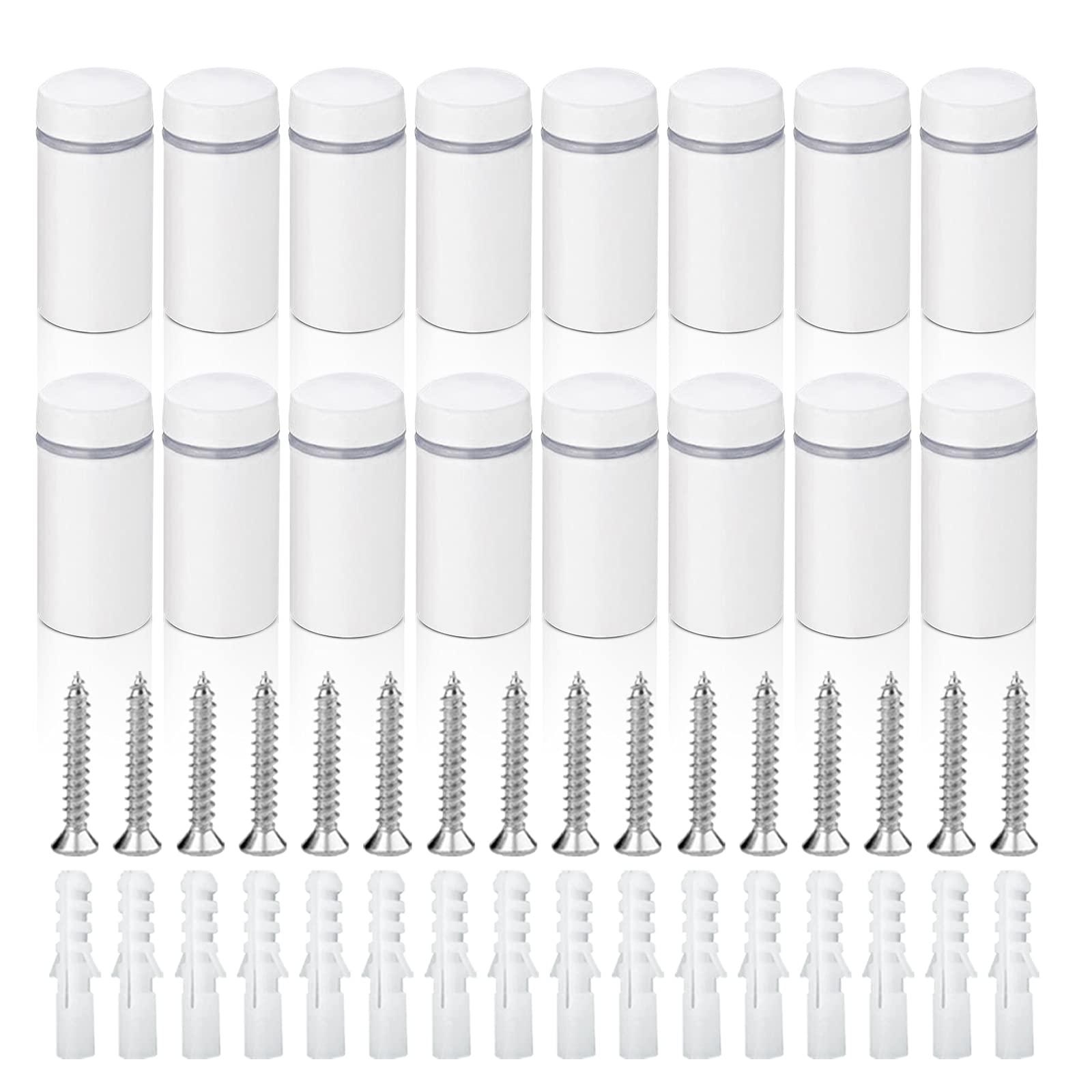 Sign Advertising Nail, Stainless Steel Sign Standoff Screws 16 Pcs, Suitable for Standoff Fixings for Glass Posters, Picture Frames and Mirrors (25mm x 12mm) (White)