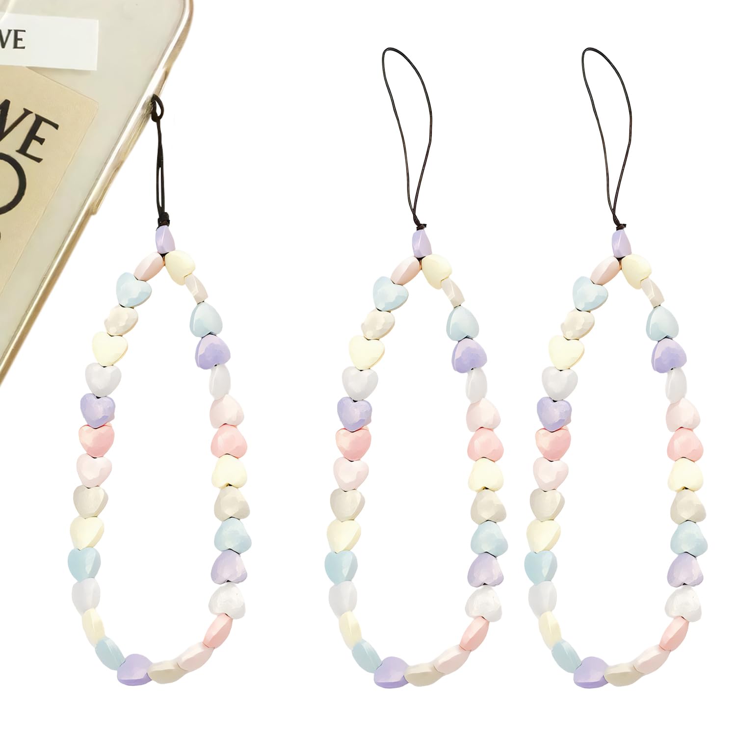 RUGBOL 2 Pack Heart Shaped Phone Charm and Chain for Women and Girls