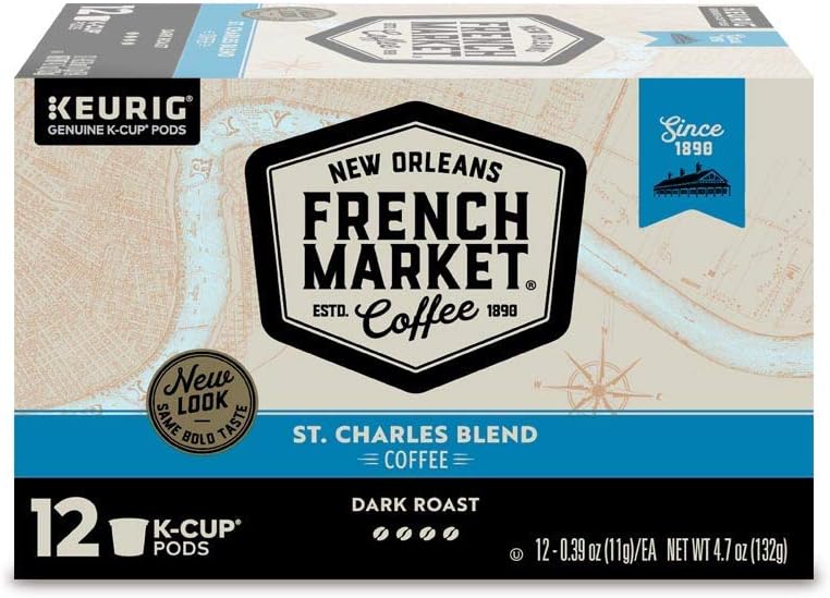 French Market Coffee, St. Charles Blend, Single Serve Coffee K-Cup Pods, Dark Roast, 12 Count (Pack of 4)