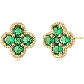 MYEARS Stud Earrings for Women Gold Flower Four-leaf-clover 12 Month Birthstone 14K Small Simple Hypoallergenic Birthday Gift Jewelry