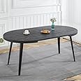 WILLIAMSPACE 70.86" Wood Extendable Dining Table for 6 to 8, Modern Oval Kitchen Table with Metal Legs, Mid Century Large Round Dining Room Table, Easy to Assemble (39.3"-55.18"-70.86", Black)