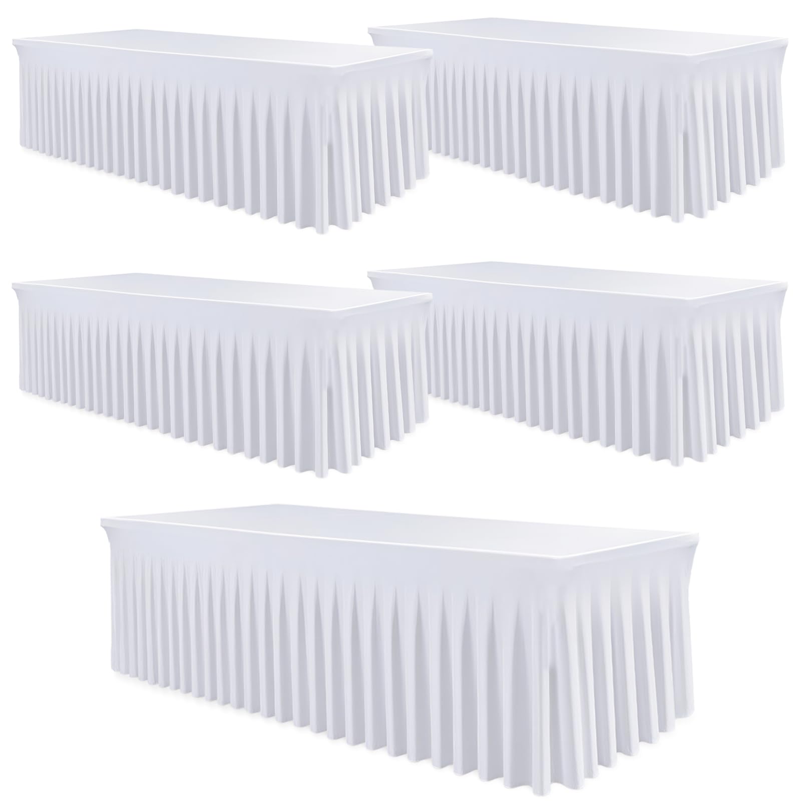 Photo 1 of 5 Pack White Spandex Tablecloths, Stretch Fitted 6ft Table Cover (120 Inch) with Skirt, Wrinkle Free for Weddings, Parties, Banquets, Dining Fits 6 Foot Rectangle Tables